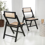 Theo Mid-Century Vintage Wood Rattan Folding Chair with Adjustable Back Set 2