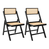Theo Mid-Century Vintage Wood Rattan Folding Chair with Adjustable Back Set 2