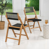 Theo Mid-Century Vintage Wood Rattan Folding Chair with Adjustable Back Set 2
