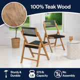 Theo Mid-Century Vintage Wood Rattan Folding Chair with Adjustable Back Set 2