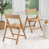 Kiawah Coastal Modern Wood Woven Seagrass Folding Chair Set 2