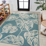 Tobago High-low Two-tone Monstera Leaf Indoor/Outdoor Area Rug