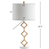 Diamante 29.5" Modern Gilt Metal with Marble Base LED Table Lamp - JONATHAN Y