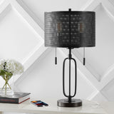 Hank 27" Industrial Farmhouse Iron LED Table Lamp with USB Charging Port - JONATHAN Y