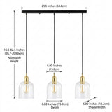 Cooper 25.5" Farmhouse Contemporary Glass Linear LED Pendant Brass Gold/Black / 3 Sockets – DIM