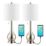 Tyler 24" Modern Classic Gourd Iron LED Table Lamp with Pull-Chain with Dual USB Charging Port - JONATHAN Y