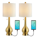Tyler 24" Modern Classic Gourd Iron LED Table Lamp with Pull-Chain with Dual USB Charging Port - JONATHAN Y