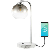 Ada 20" Industrial Contemporary Iron/Glass LED Task Lamp with USB Charging Port - JONATHAN Y