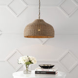 Eliza 20" Coastal Bohemian Rattan/Iron Dome LED Pendant