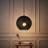 Lacey Bohemian Minimalist Iron/Rope Woven Globe LED Pendant Black / 12'' – AI-ON