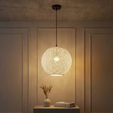 Lacey Bohemian Minimalist Iron/Rope Woven Globe LED Pendant White/Black / 16" – AI-ON
