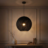 Lacey Bohemian Minimalist Iron/Rope Woven Globe LED Pendant Black / 19.5'' – AI-ON