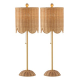 Celerie 27.5" Coastal Bohemian Rattan/Iron Scalloped Buffet LED Table Lamps with Pull Chain (Set of 2)