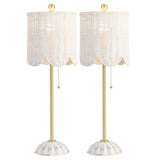 Celerie 27.5" Coastal Bohemian Rattan/Iron Scalloped Buffet LED Table Lamps with Pull Chain (Set of 2)