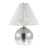 Louisa 22.5" Mid-Century Modern Round Glass/Iron Pleated Shade LED Table Lamp - JONATHAN Y