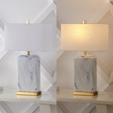 Chloe 24.5" Modern Coastal Iron/Marbled Ceramic LED Table Lamp with USB Charging Port - JONATHAN Y