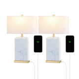 Chloe 24.5" Modern Coastal Iron/Marbled Ceramic LED Table Lamp with USB Charging Port - JONATHAN Y