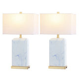 Chloe 24.5" Modern Coastal Iron/Marbled Ceramic LED Table Lamp with USB Charging Port - JONATHAN Y