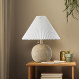 Aksel 17.25" Coastal Scandinavian Resin/Iron Sphere LED Table Lamp with Pleated Shade and Pull Chain - JONATHAN Y