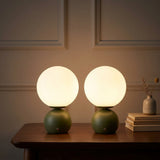 Fatima 9.5 in. Modern Minimalist Metal Rechargeable Integrated Dimmable LED Table Lamp with Touch Sensor Matte Olive Green/White (Set of 2) – AI-ON