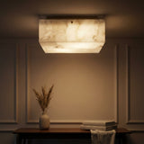 Giulia 13" 2-Light Modern Contemporary Alabaster/Iron Square LED Flush Mount White Marbling/Brass Gold – AI-ON