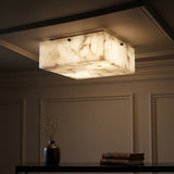 Giulia 13" 2-Light Modern Contemporary Alabaster/Iron Square LED Flush Mount White Marbling/Black – AI-ON