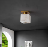 Alessia 1-Light Modern Contemporary Alabaster/Iron Cube LED Semi Flush Mount