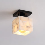 Alessia 1-Light Modern Contemporary Alabaster/Iron Cube LED Semi Flush Mount