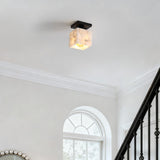 Alessia 1-Light Modern Contemporary Alabaster/Iron Cube LED Semi Flush Mount