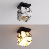 Alessia 1-Light Modern Contemporary Alabaster/Iron Cube LED Semi Flush Mount