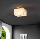 Alessia 1-Light Modern Contemporary Alabaster/Iron Cube LED Semi Flush Mount