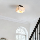 Alessia 1-Light Modern Contemporary Alabaster/Iron Cube LED Semi Flush Mount