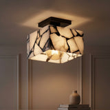 Alessia 1-Light Modern Contemporary Alabaster/Iron Cube LED Semi Flush Mount White and Black Marbling/Black / 8'' – AI-ON
