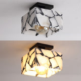Alessia 1-Light Modern Contemporary Alabaster/Iron Cube LED Semi Flush Mount