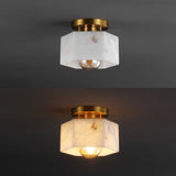 Tessa 8" 1-Light Modern Contemporary Alabaster/Iron Hexagonal LED Semi Flush Mount