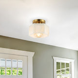 Tessa 8" 1-Light Modern Contemporary Alabaster/Iron Hexagonal LED Semi Flush Mount
