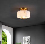 Tessa 8" 1-Light Modern Contemporary Alabaster/Iron Hexagonal LED Semi Flush Mount