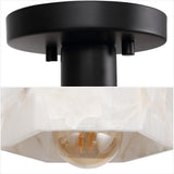 Tessa 8" 1-Light Modern Contemporary Alabaster/Iron Hexagonal LED Semi Flush Mount