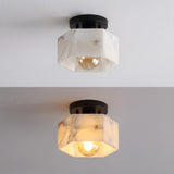 Tessa 8" 1-Light Modern Contemporary Alabaster/Iron Hexagonal LED Semi Flush Mount