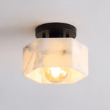 Tessa 8" 1-Light Modern Contemporary Alabaster/Iron Hexagonal LED Semi Flush Mount