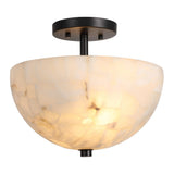 Celine 11.88" 2-Light Modern Contemporary Alabaster/Iron Inverted Dome LED Semi Flush Mount