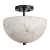 Celine 11.88" 2-Light Modern Contemporary Alabaster/Iron Inverted Dome LED Semi Flush Mount