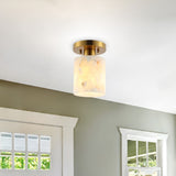 Jules 5.13" 1-Light Modern Contemporary Alabaster/Iron Cylinder LED Semi Flush Mount