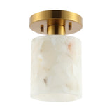 Jules 5.13" 1-Light Modern Contemporary Alabaster/Iron Cylinder LED Semi Flush Mount