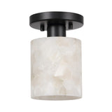Jules 5.13" 1-Light Modern Contemporary Alabaster/Iron Cylinder LED Semi Flush Mount
