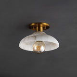 Amara 10" 1-Light Mid-Century Classic Alabaster/Iron LED Semi Flush Mount