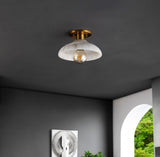 Amara 10" 1-Light Mid-Century Classic Alabaster/Iron LED Semi Flush Mount