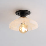 Amara 10" 1-Light Mid-Century Classic Alabaster/Iron LED Semi Flush Mount