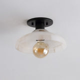 Amara 10" 1-Light Mid-Century Classic Alabaster/Iron LED Semi Flush Mount