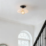 Amara 10" 1-Light Mid-Century Classic Alabaster/Iron LED Semi Flush Mount